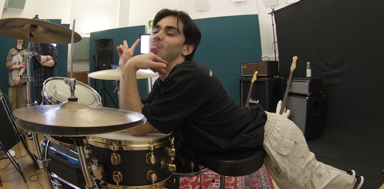 Drummer laying down a take